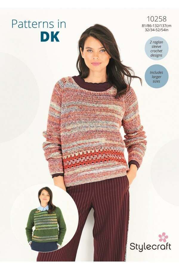 Stylecraft 10258 Crochet Sweaters in Recreate or Colour Burst DK Leaflet