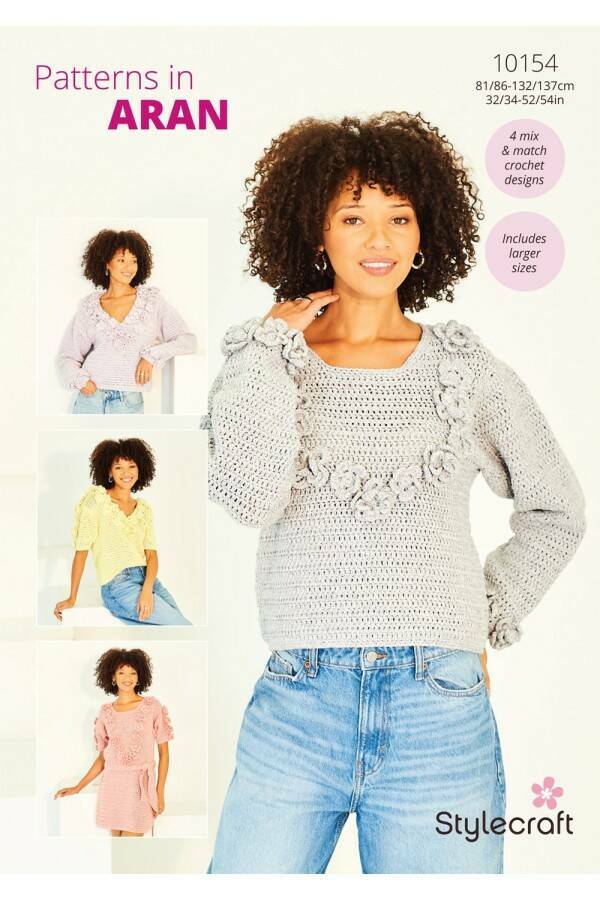 Stylecraft 10154 Crochet Sweaters in Soft Pastels Aran Leaflet