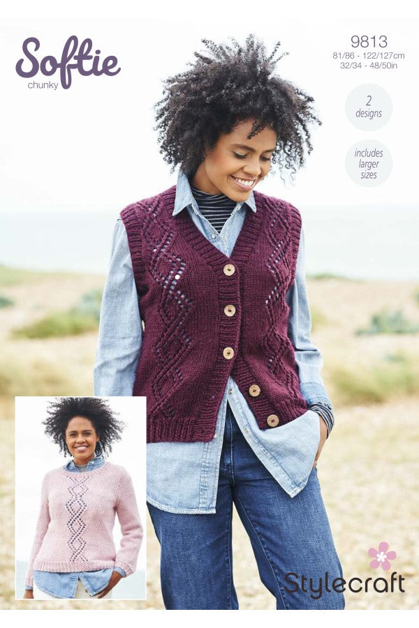 Stylecraft 9813 Sweater and Waistcoat in Softie Chunky Leaflet