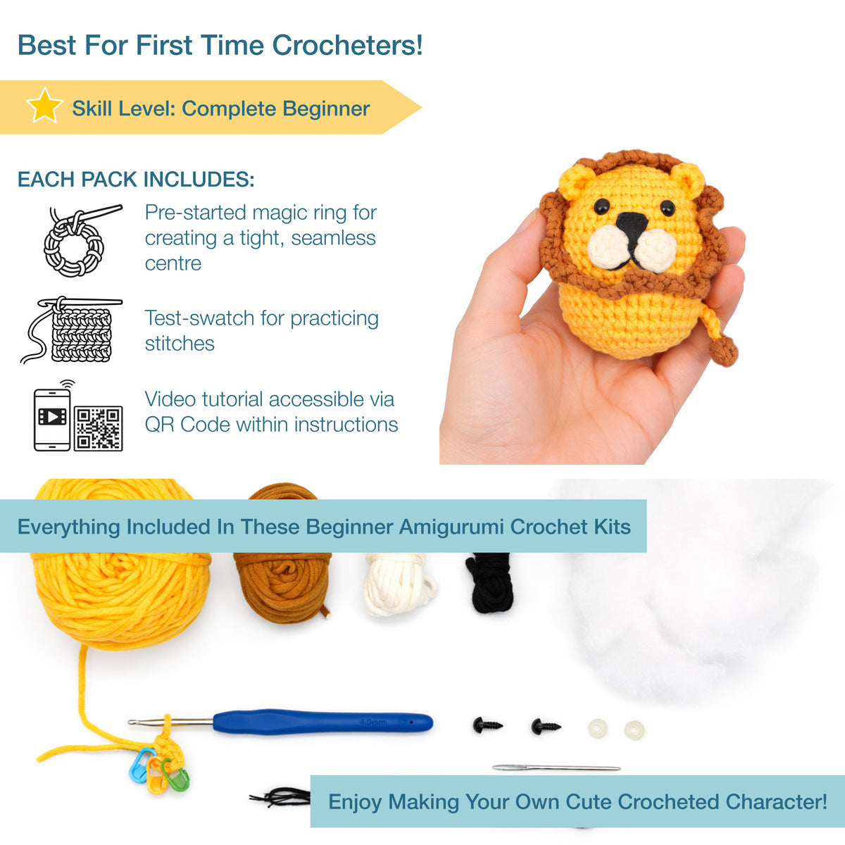 Beginners Amigurumi Lion Crochet Kit