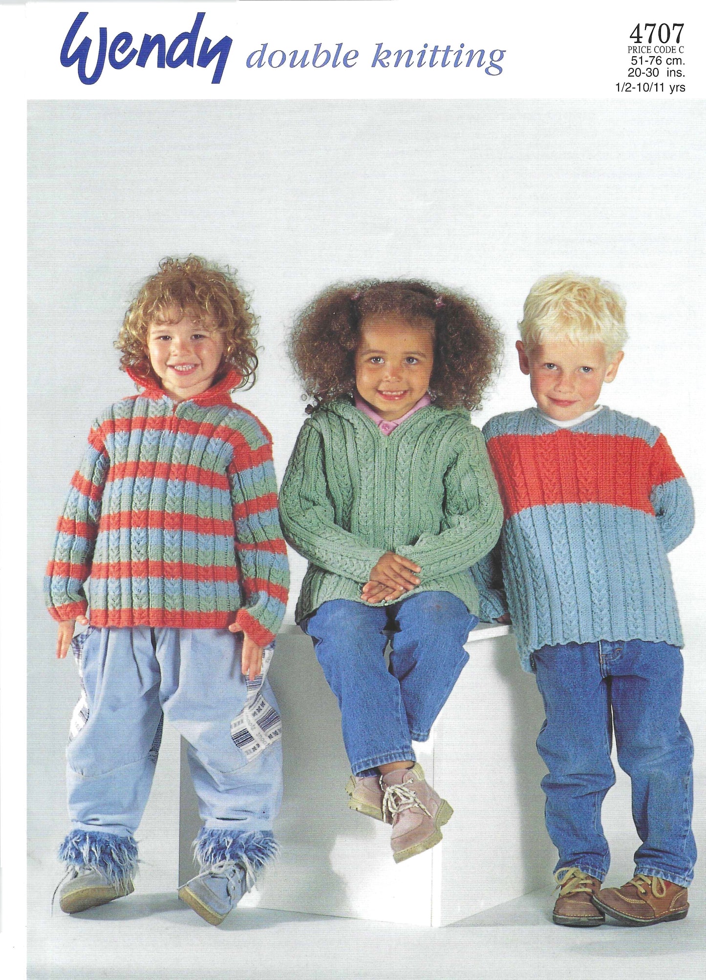 Wendy 4707 DK Children Striped Or Plain Hooded Jackets Or Sweaters (Downloadable PDF)