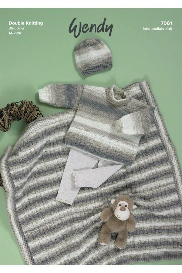 Wendy 7061 Sweater, Hat and Blanket in Giggles DK Leaflet