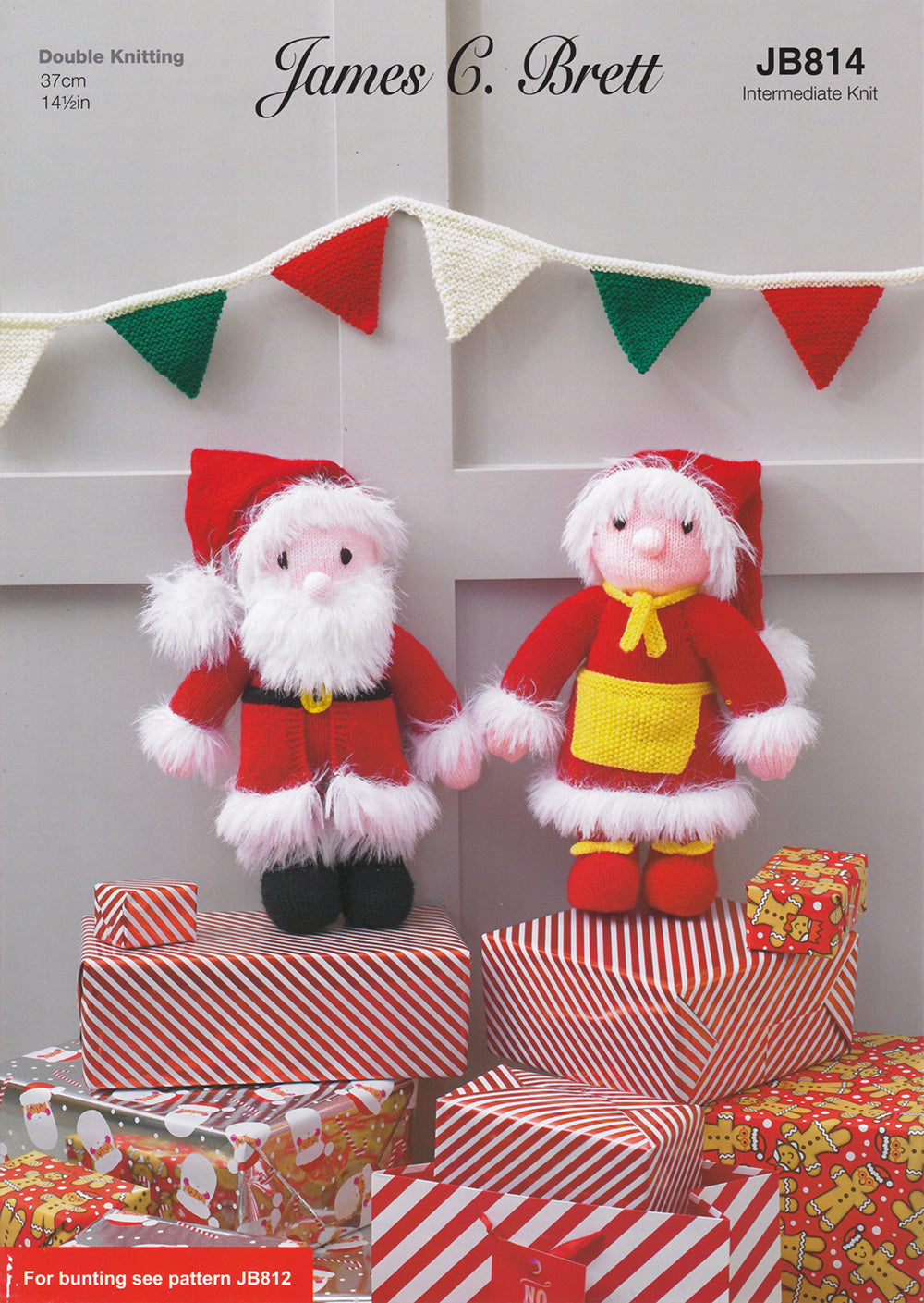 James C Brett 814 Mr and Mrs Claus in Faux Fur Chunky and Top Value DK leaflet