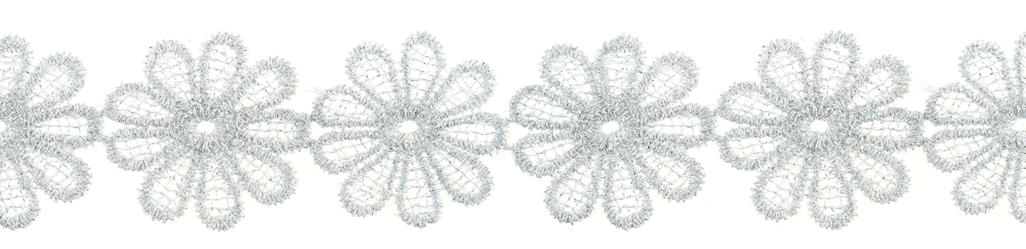 Trim Lace Guipure Flower 35mm Silver