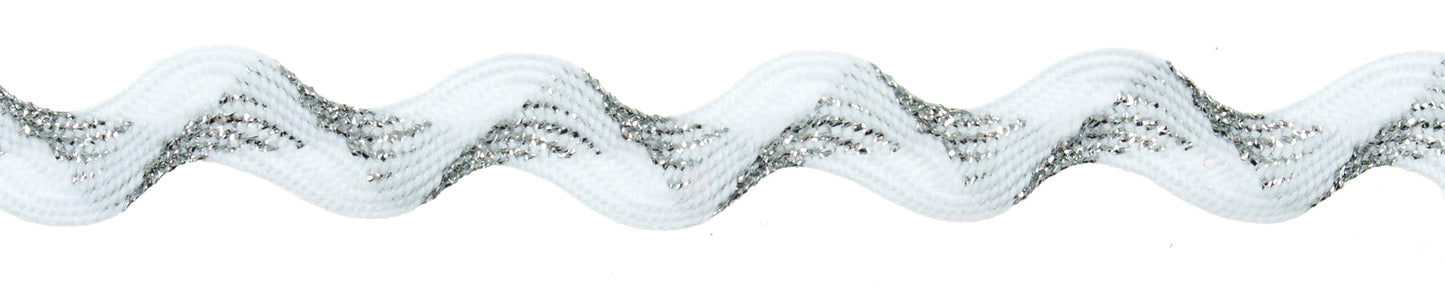 Ric Rac Metallic 10mm: White & Silver