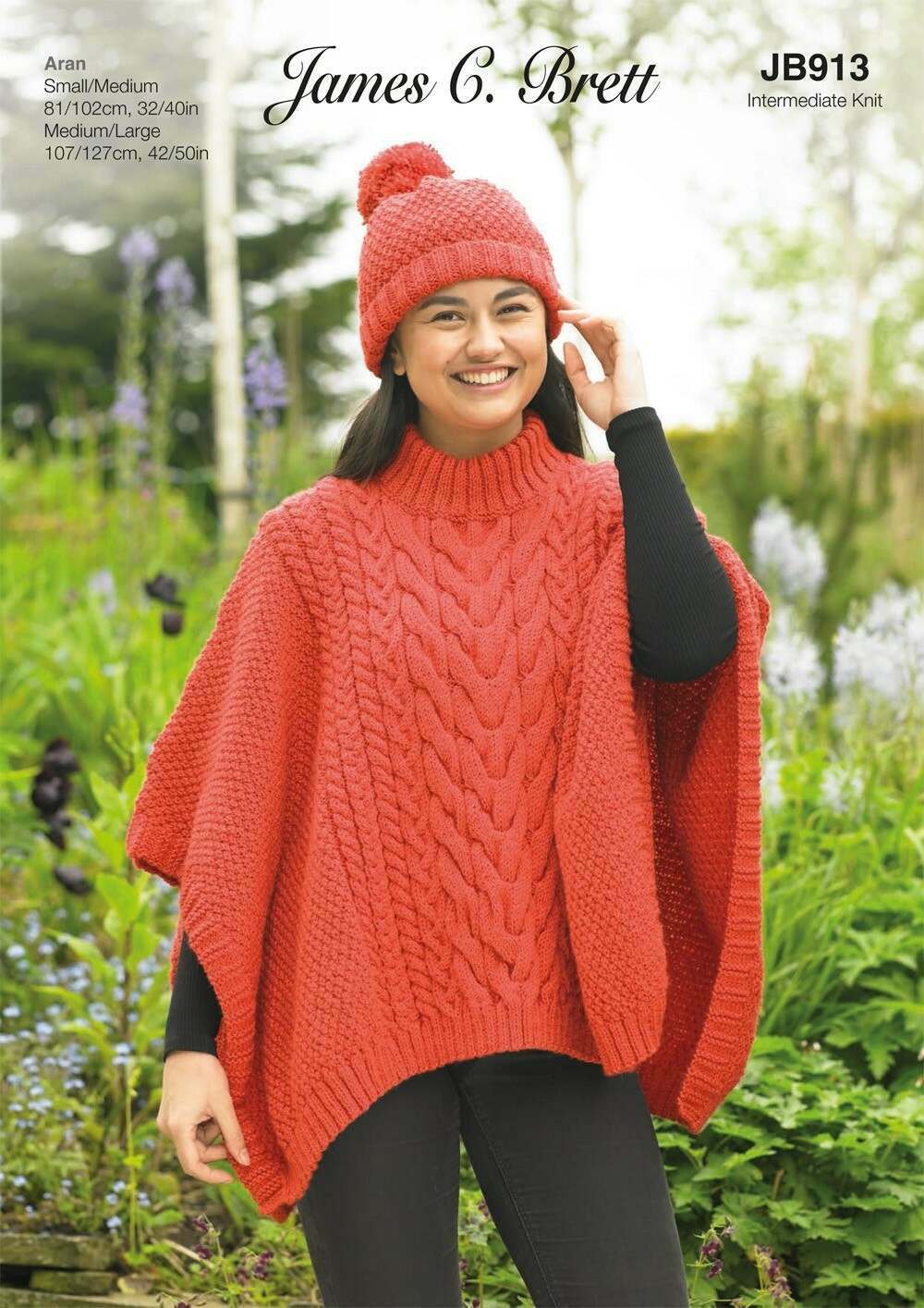 James C Brett JB913 Poncho and Hat in Croftland Aran leaflet