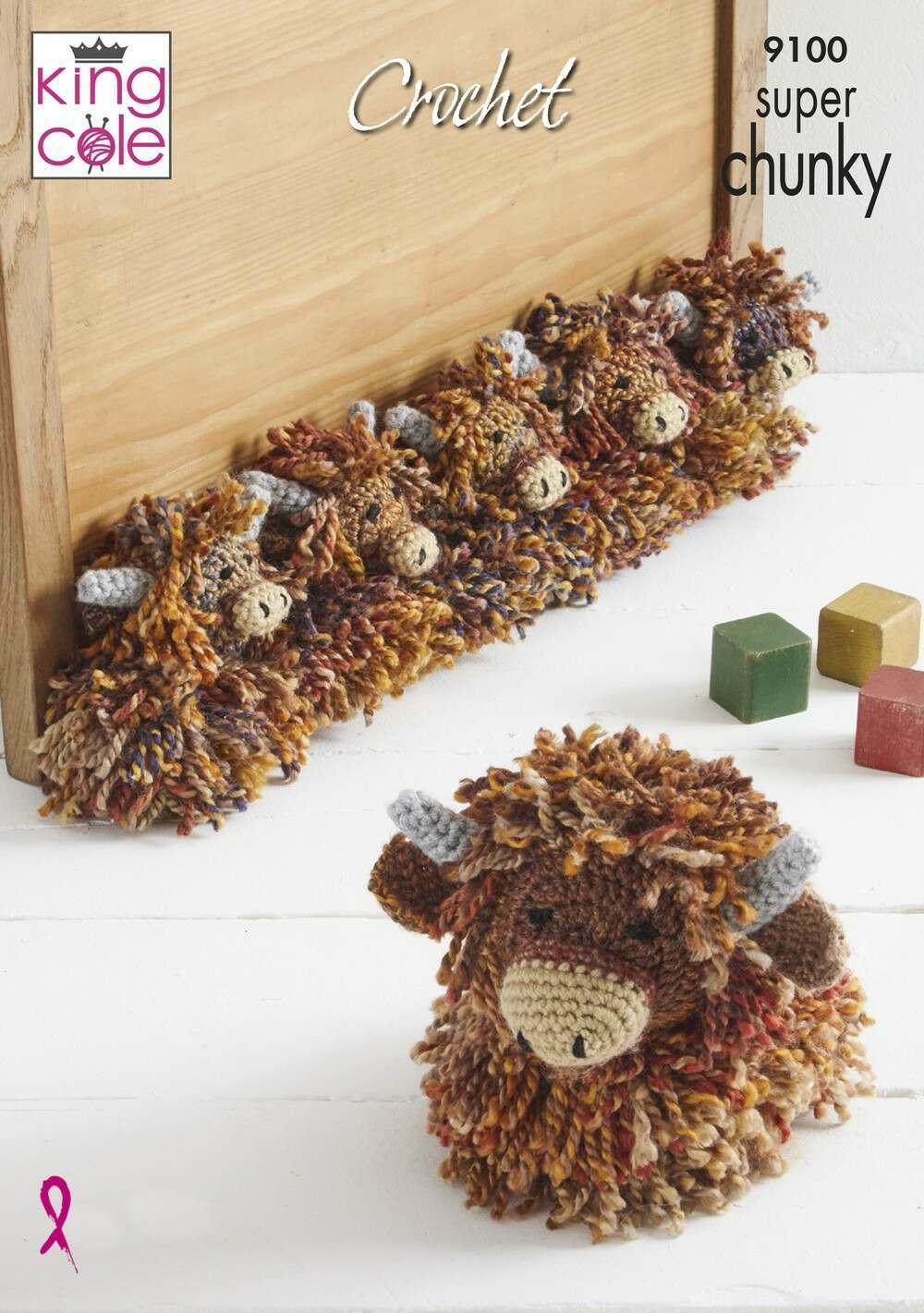 King Cole 9100 Crochet Highland Cow Door Stop and Draught Excluder in Explorer and Big Value Super Chunky leaflet