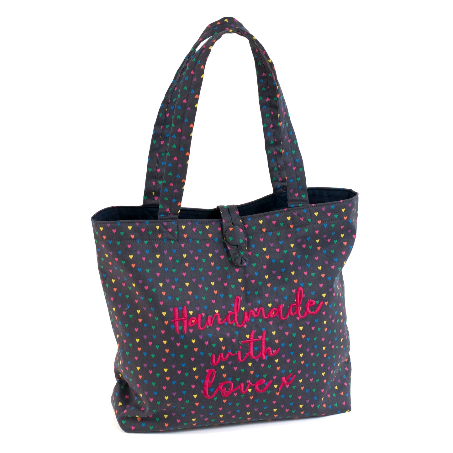 Craft Shoulder Tote Bag - Embroidered Hearts