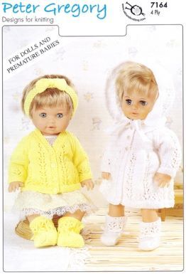 Doll Clothes Knitting Pattern 4ply Matinee - Cardigan Set 7164