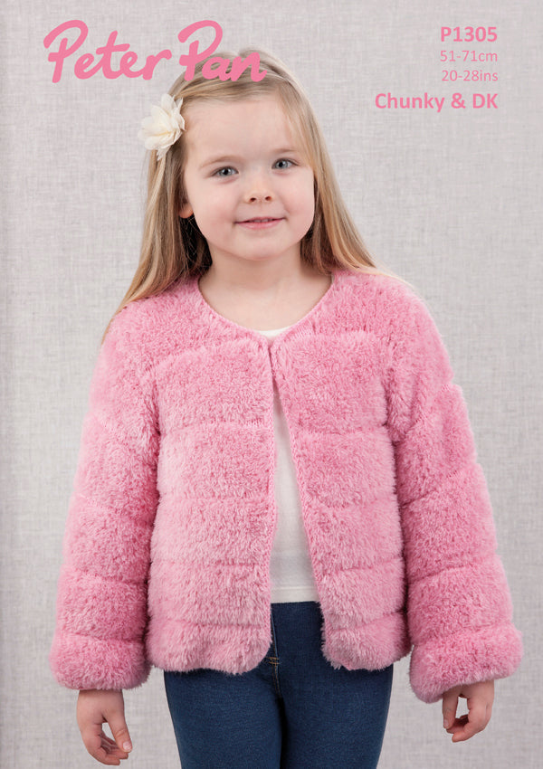 Peter Pan P1305 Faux Fur Jacket in Precious Chunky & Peter Pan DK Leaflet