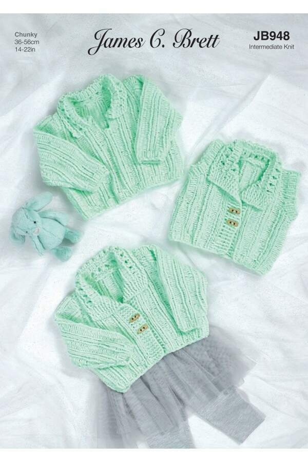 James C Brett 948 Sweater, Cardigan and Waistcoat in Flutterby Chunky leaflet