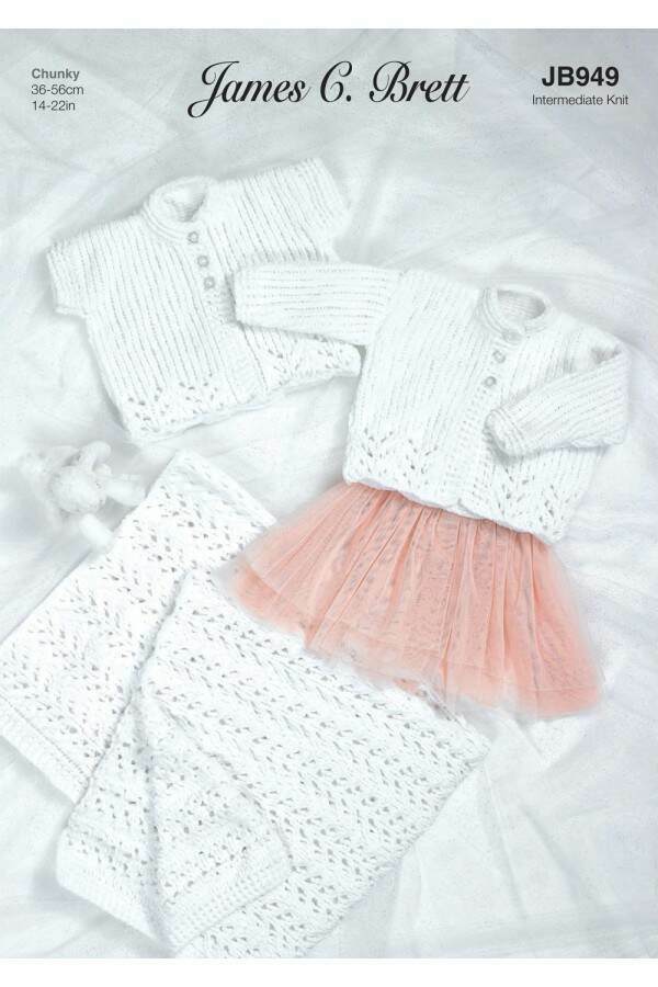 James C Brett 949 Cardigans and Blanket in Flutterby Chunky leaflet