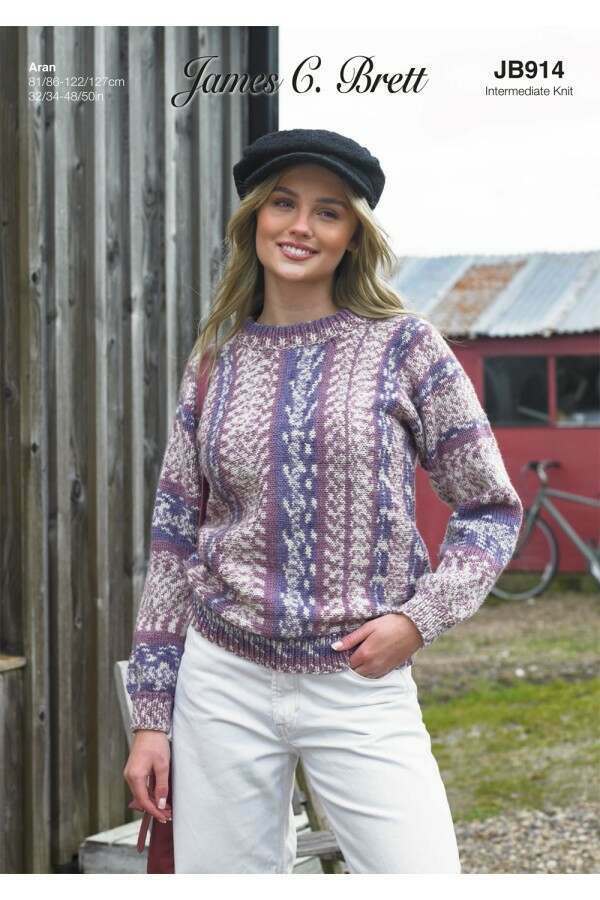 James C Brett JB914 Sweater in Scandi Croftland Aran Leaflet