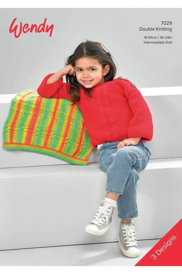 Wendy 7029 Sweater, Cardigan and Blanket in Giggles DK and Supreme DK leaflet