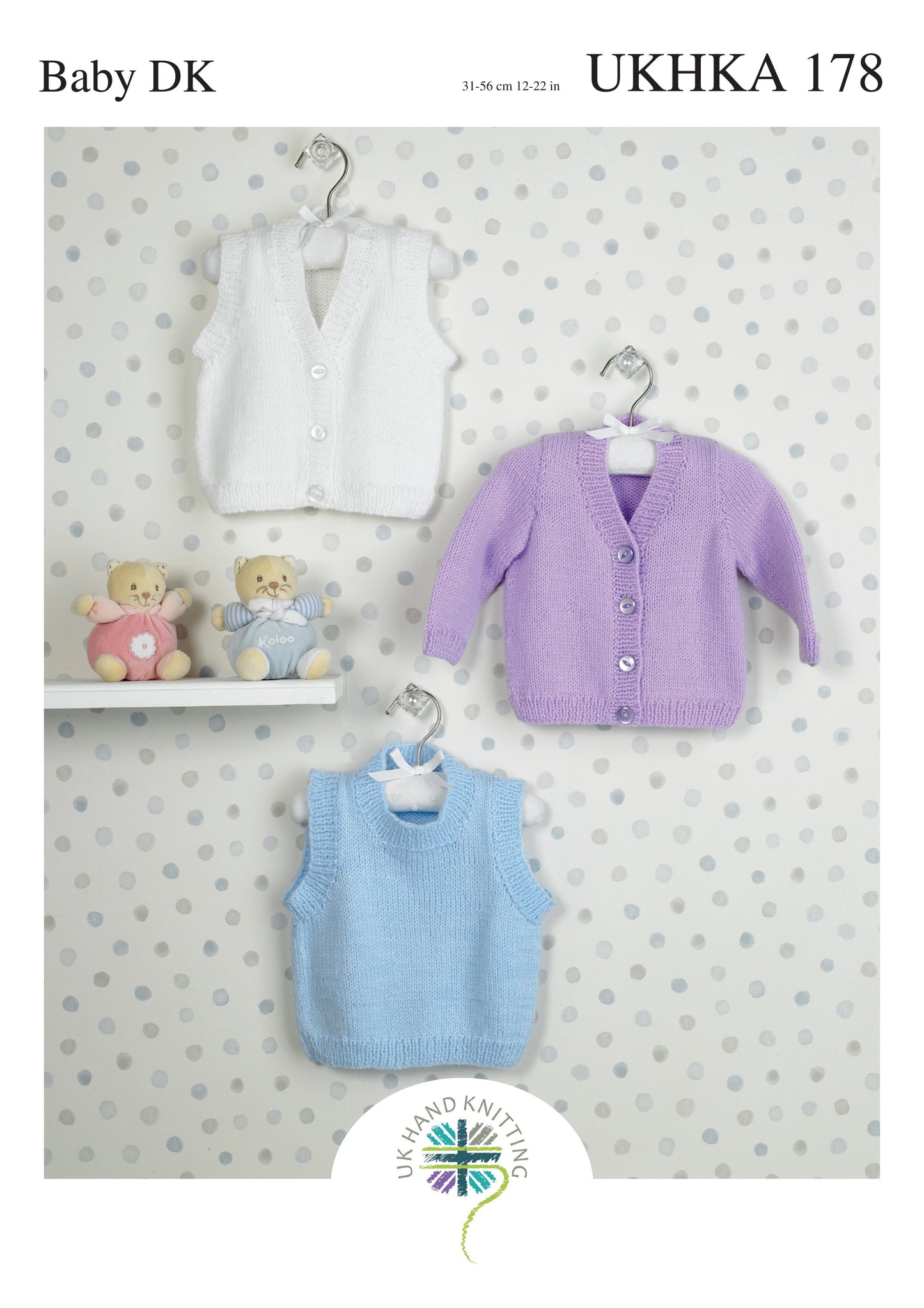 UKHKA 178 Baby Slipover, Waistcoat & Cardigan in DK Leaflet