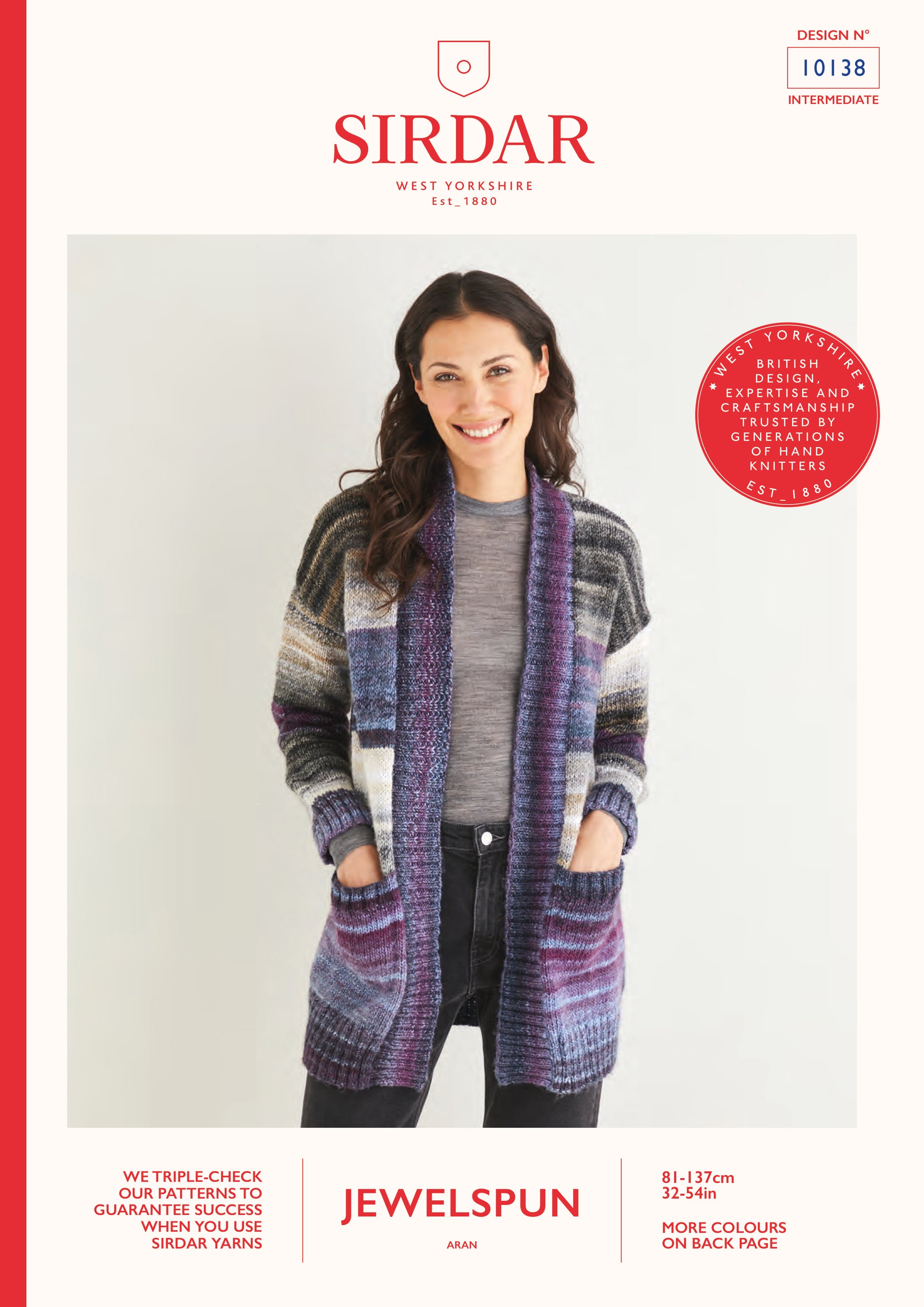 Sirdar 10138 Women’s Wide Rib Longline Cardigan in Jewelspun Leaflet