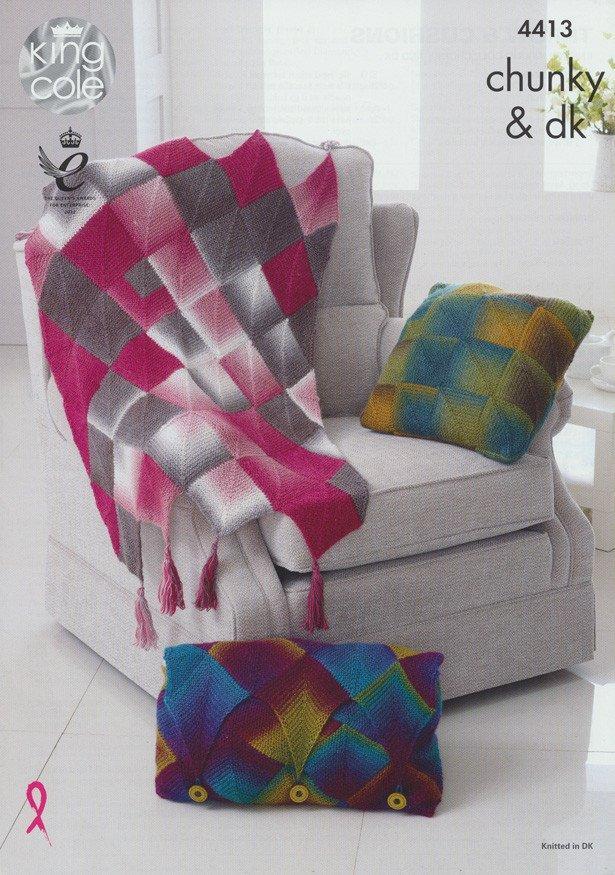 King Cole Riot DK & Chunky Pattern Blanket & Cushions 4413
