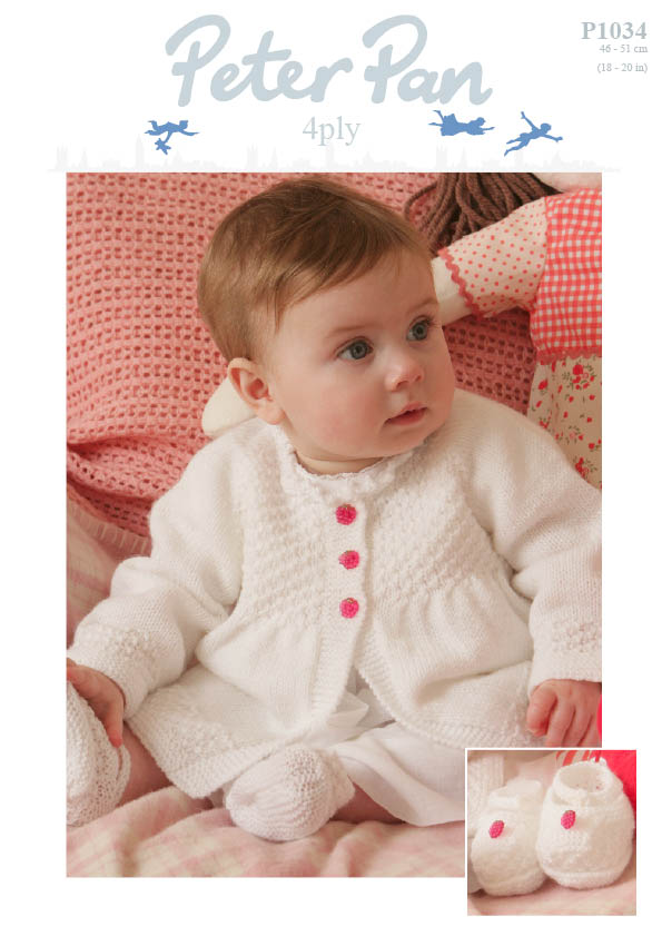 Wendy: Peter Pan 4ply: P1034 Matinee Coat, Bonnet, Mitts and Shoes 6-12m - 1-2y (Downloadable PDF)