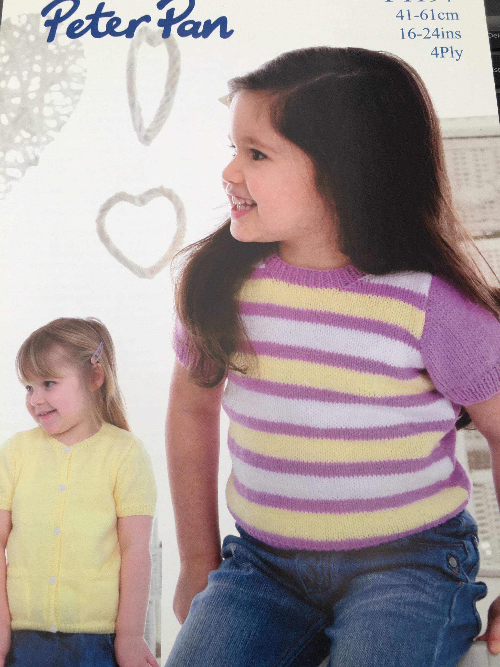 Wendy: Peter Pan 4ply: P1197 Short Sleeve Cardigan/Sweater (16"-24") (Downloadable PDF)