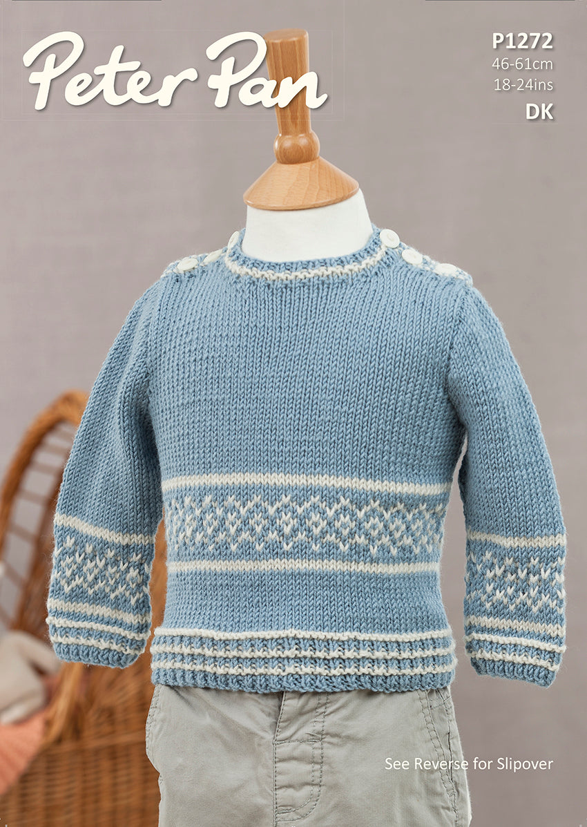 Wendy: Peter Pan DK P1272 Fairisle Sweater and Slipover (18-24) (Downloadable PDF)