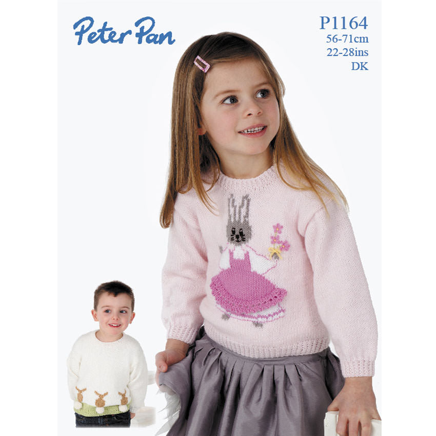 Wendy Peter Pan DK: P1164 Rabbit Sweaters 22"- 28" (Knitting Pattern)