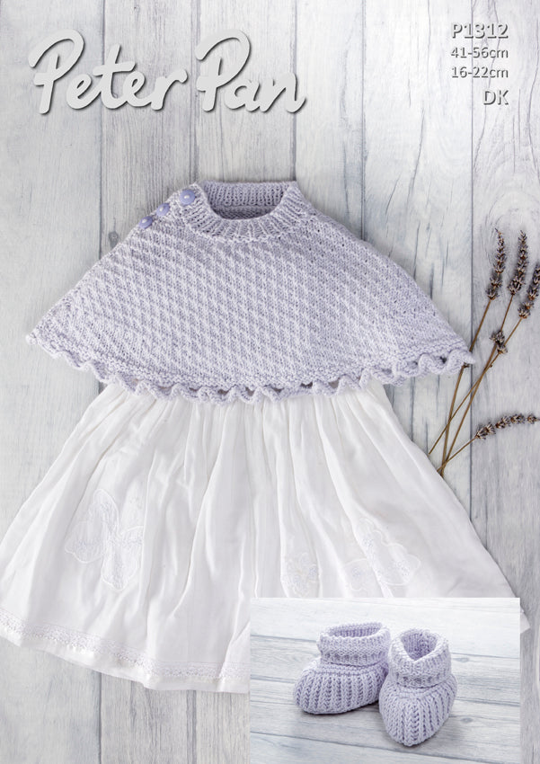 Wendy: Peter Pan DK: P1312 Poncho And Bootees 0-3m - 12-18 (Downloadable PDF)