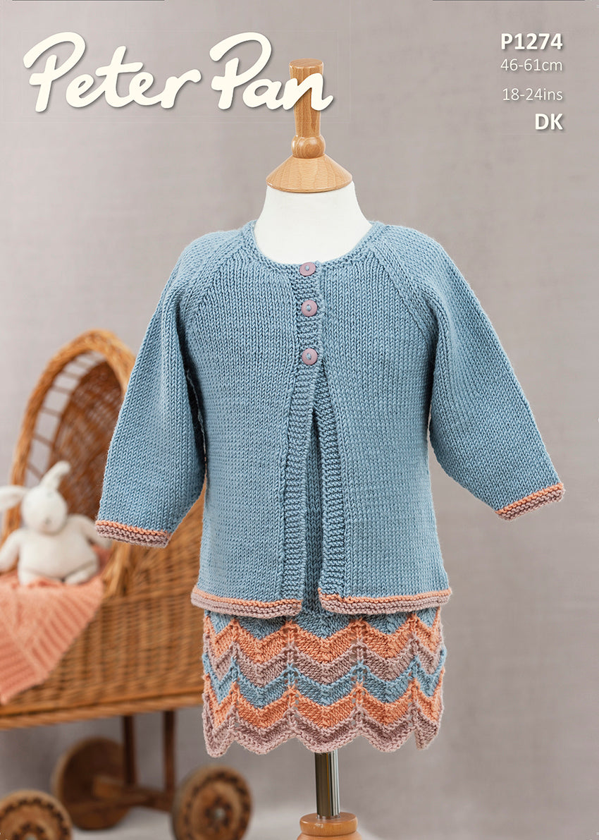 Wendy: Peter Pan DK: P1274 Dress and Cardigan 18" - 24" (Downloadable PDF)