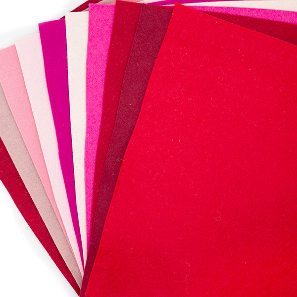 Felt Bundle 9” Square 10 different Colours Valentine
