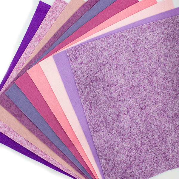 Felt Bundle 9” Square 10 different Colours Lilacs