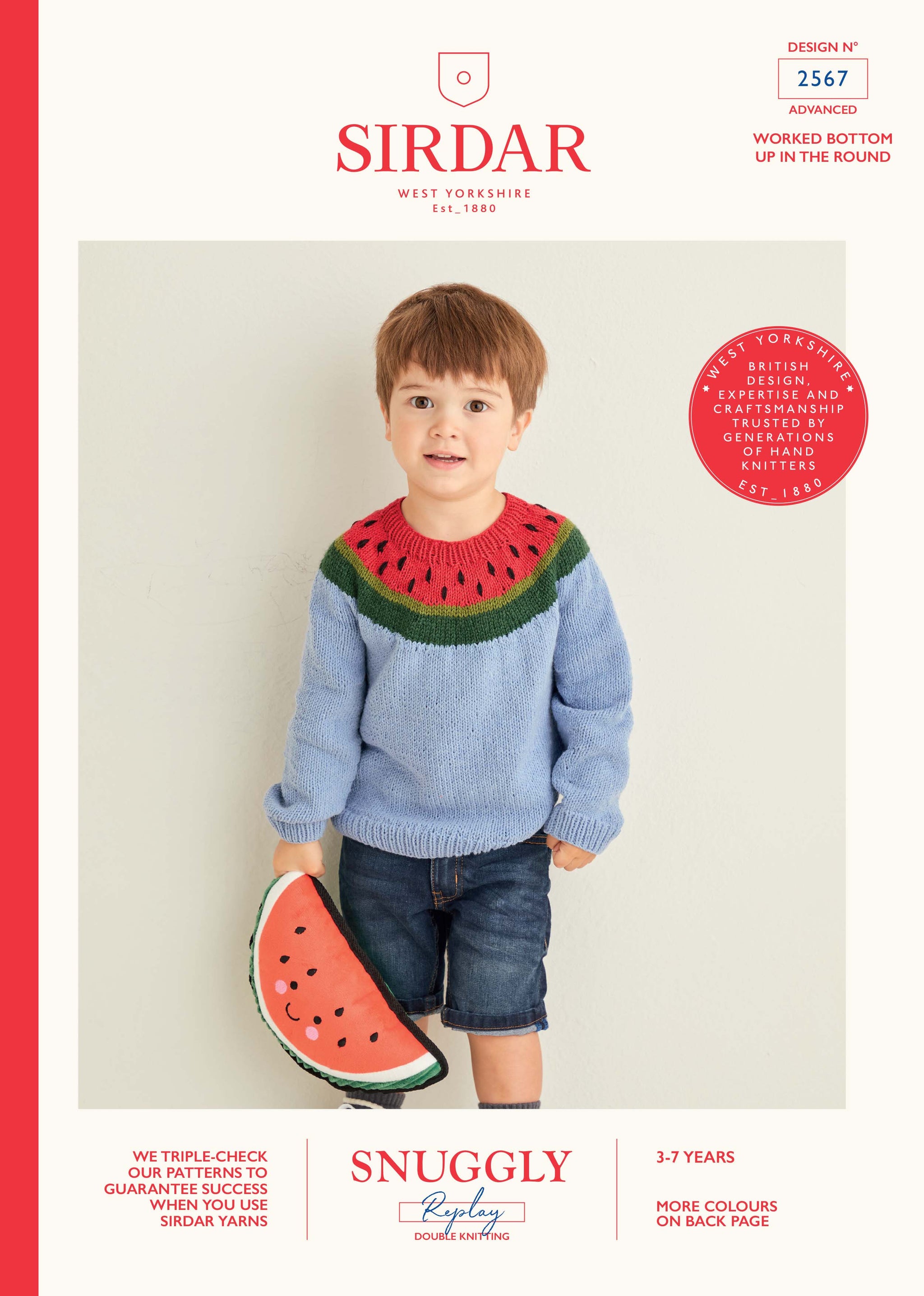 Sirdar Snuggly Replay DK Pattern 2567 Watermelon Sweater 3-7 Years
