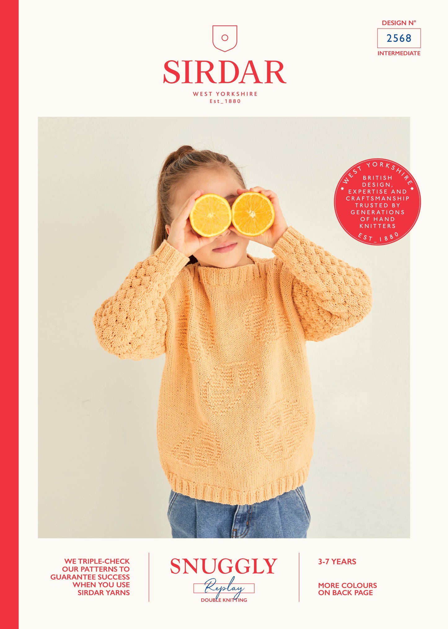 Sirdar Snuggly Replay DK Pattern 2568 Orange Segment Sweater 3-7 Years