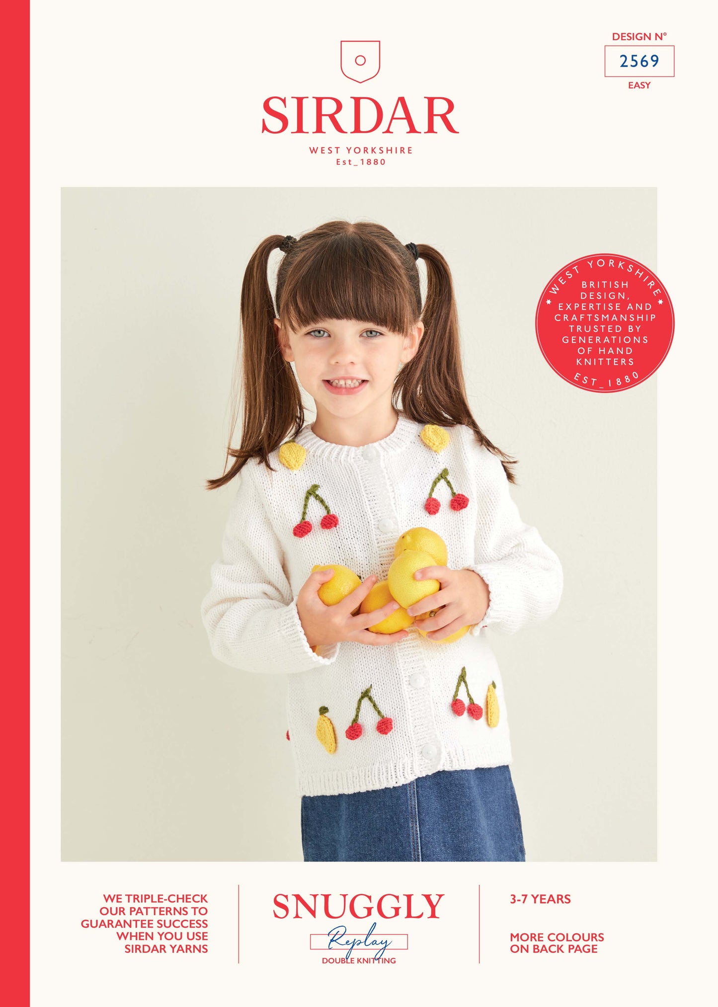 Sirdar Snuggly Replay DK Pattern 2569 Cherry and Lemon Cardigan  3-7 Years