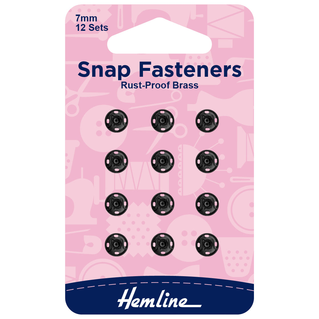 Snap Fasteners: Sew-on: Black: 7mm