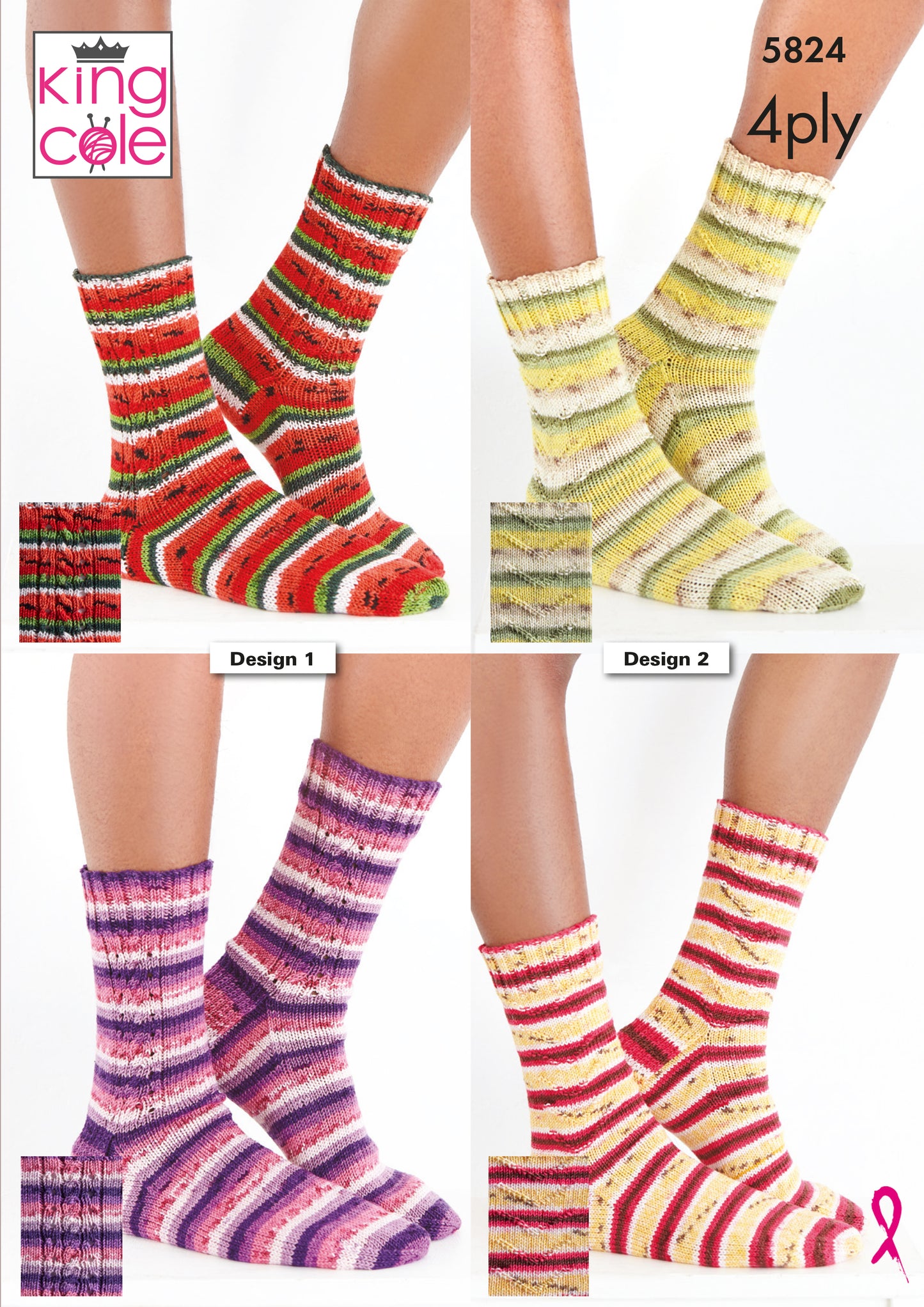 King Cole 5824 Girls & Ladies Socks in Footsie 4 Ply Pattern