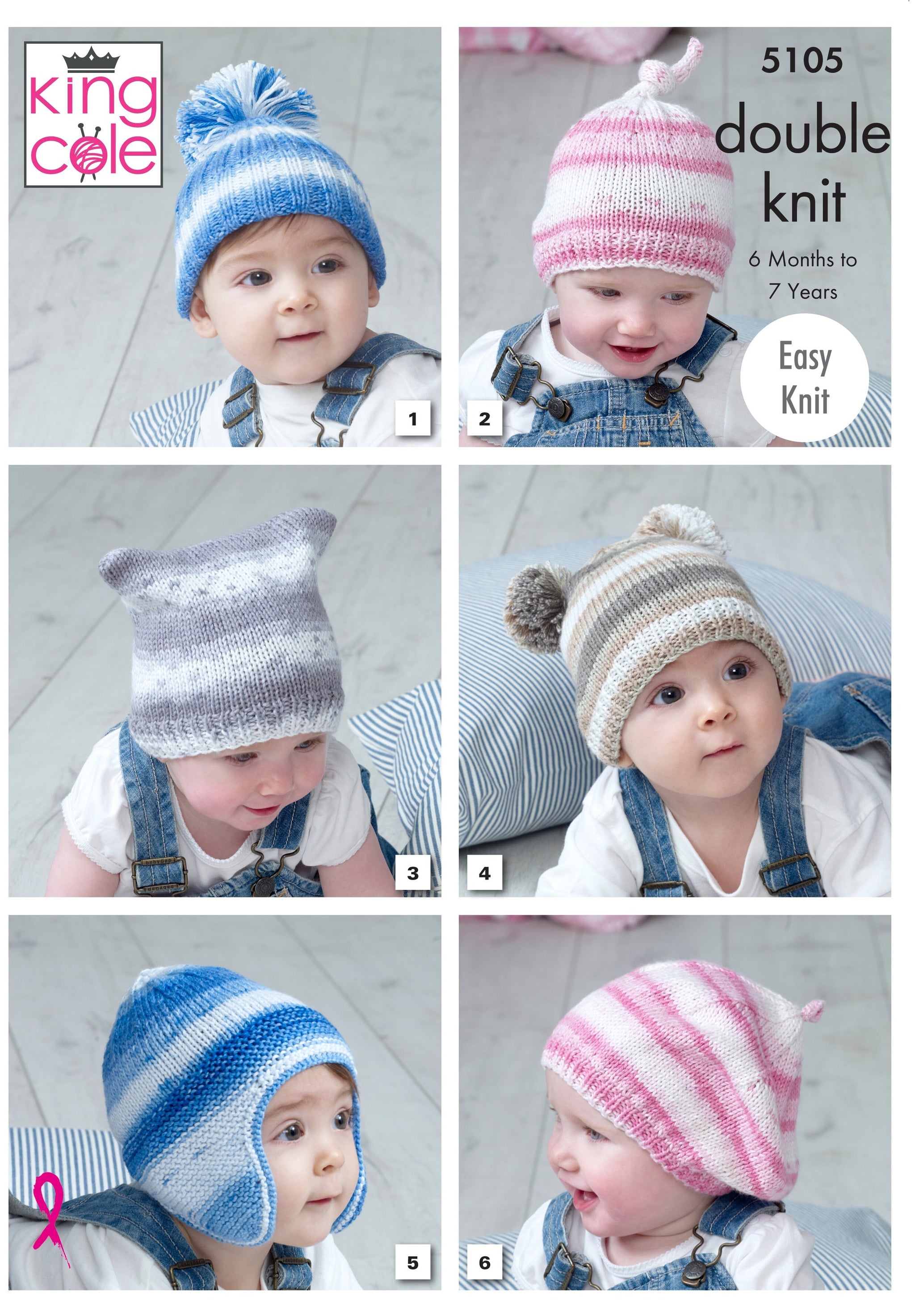 King Cole 5105 Hats in Cottonsoft Baby Crush DK Pattern