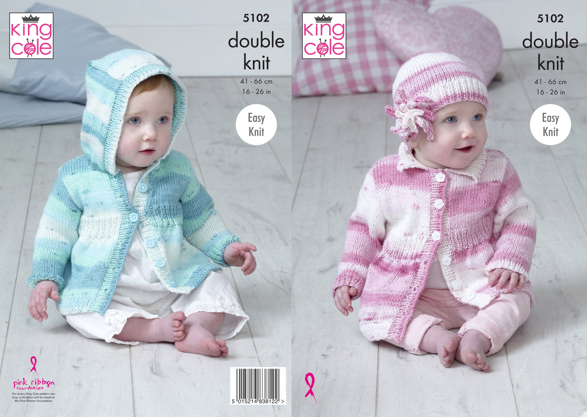 King Cole : DK Baby Coat & Hat 5102 sizes 16”-26”
