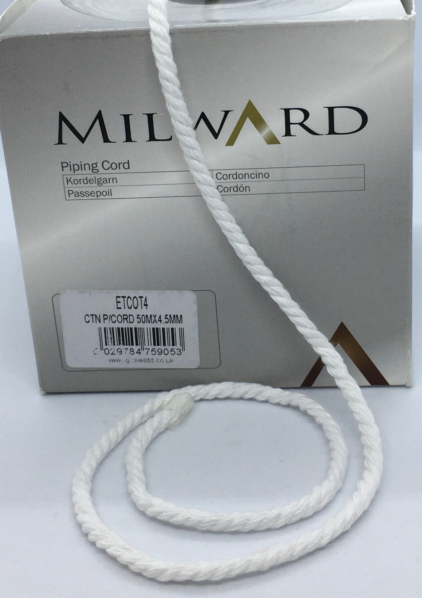 Piping Cord White 4.5mm Cotton per Mtr