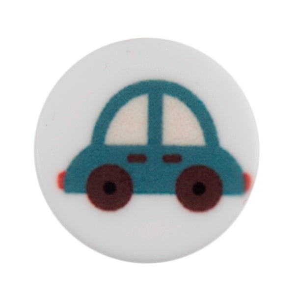 Car Buttons 15mm White background with Green Car