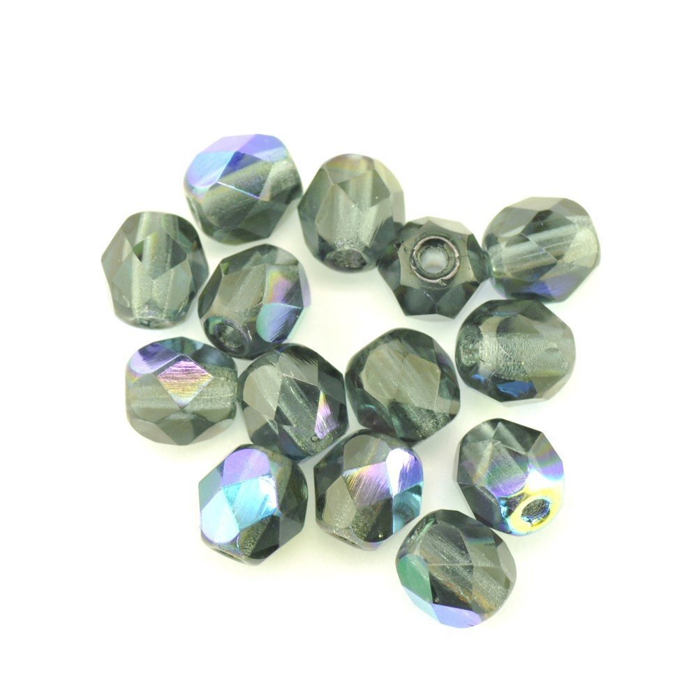 Gutermann 6mm Round Faceted Glass Beads 6975 Dark Grey