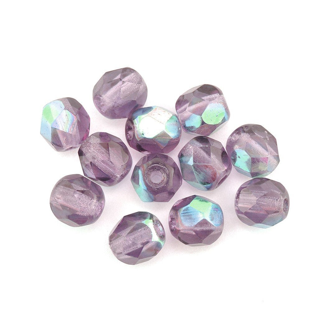 Gutermann 6mm Round Faceted Glass Beads 5505 Amethyst