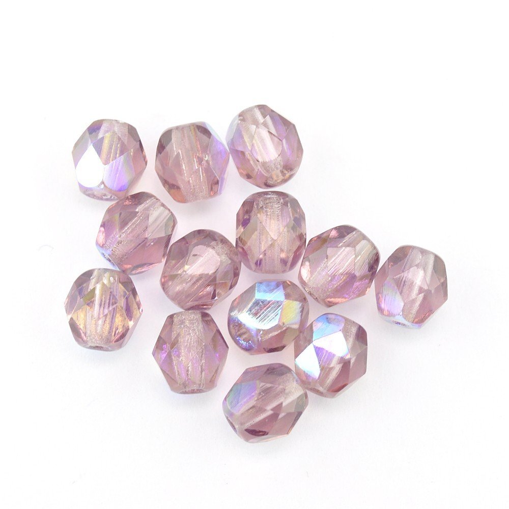 Gutermann 6mm Round Faceted Glass Beads 5560 Light Amethyst