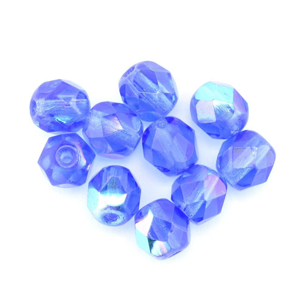 Gutermann 6mm Round Faceted Glass Beads 6660 Blue Haze