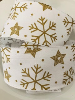 Snowflakes Gold Christmas Ribbon
