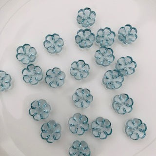 Six Petal Flower Clear Button 11mm: Light Blue