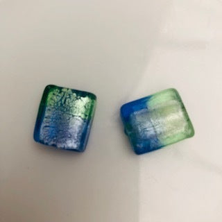 Glass Bead Square : Green and Blue