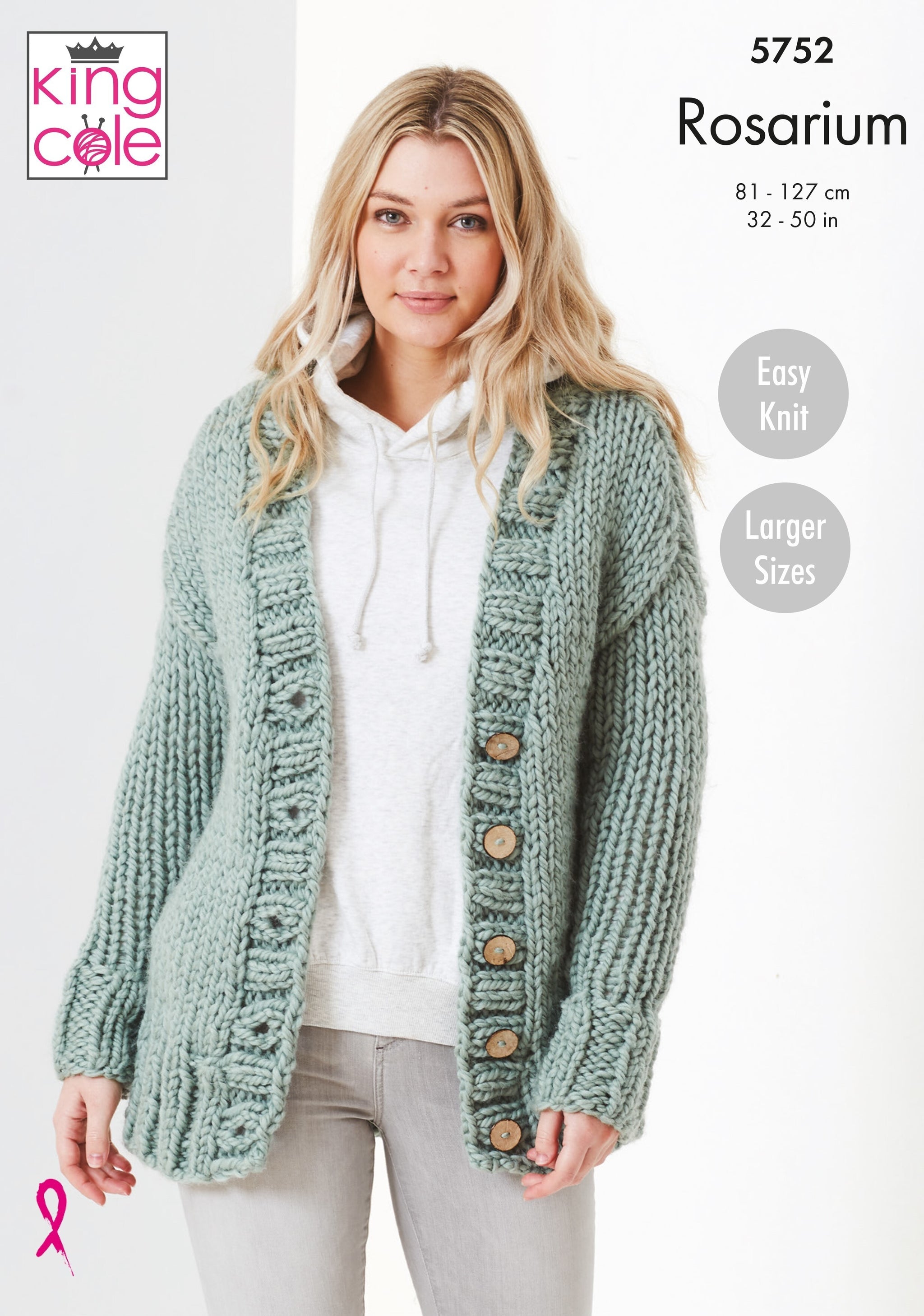 King Cole 5752 Ladies Round and V Neck Cardigans in Rosarium Mega Chunky Pattern