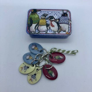 Penguins In Pullovers Stitch Markers In A Pocket Tin