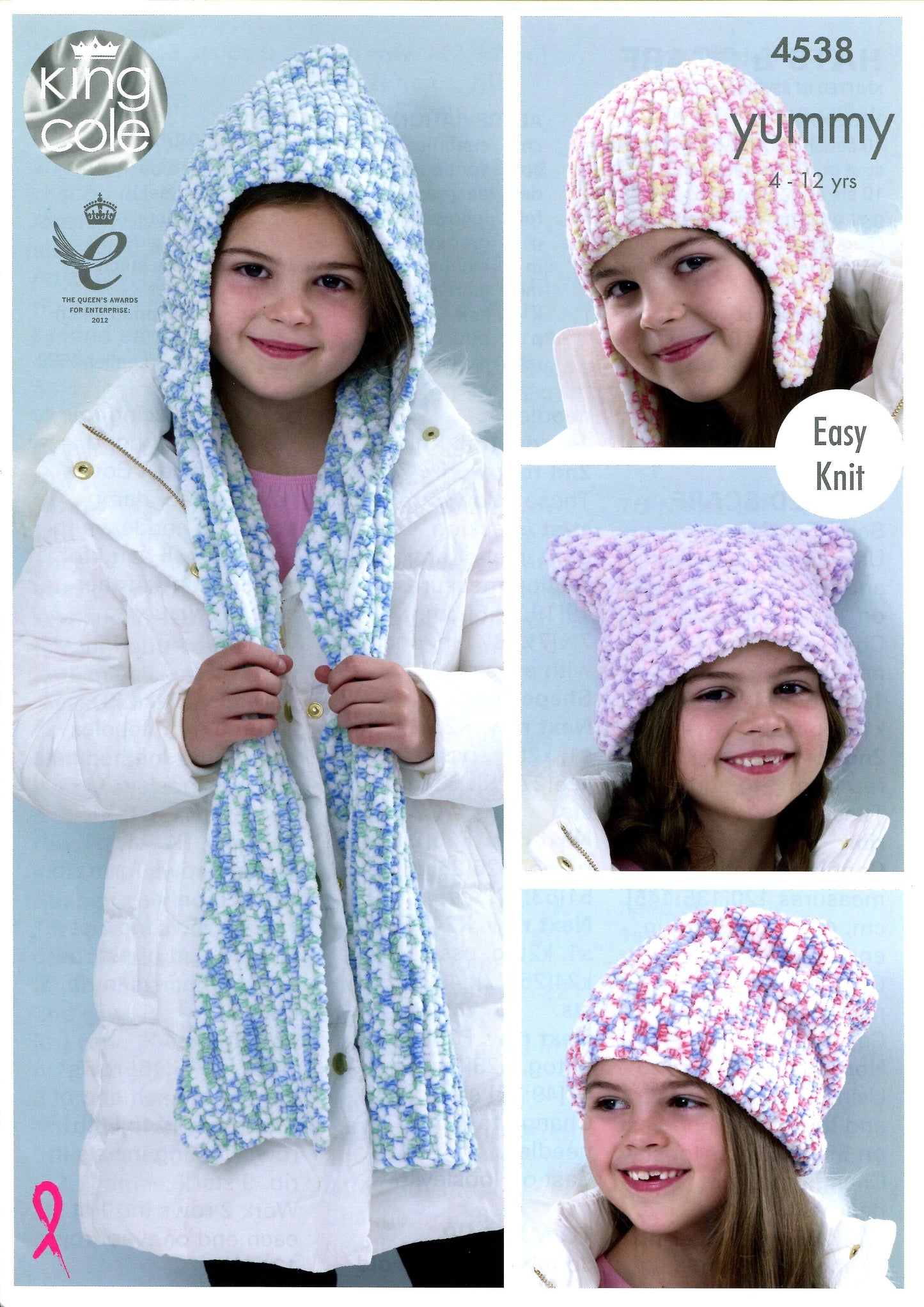 King Cole 4538 Hats and Scarf in Yummy Chunky Leaflet