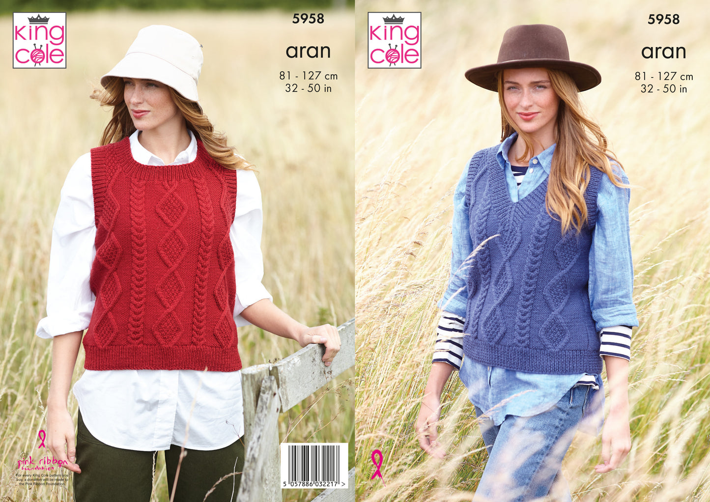 King Cole : Aran 5958 Ladies Round & V Neck Tank Tops