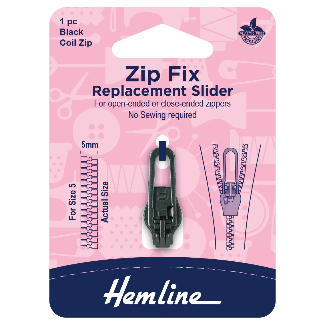 Zip Fix Replacement Slider Black Coil 5mm